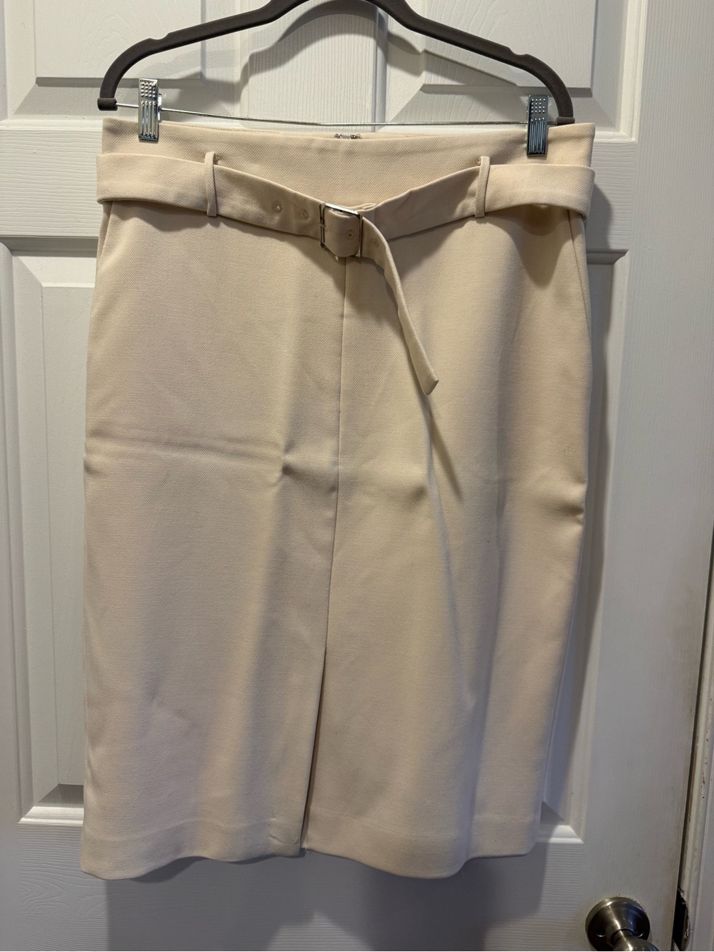 Ann Taylor Cream Belted Midi Skirt